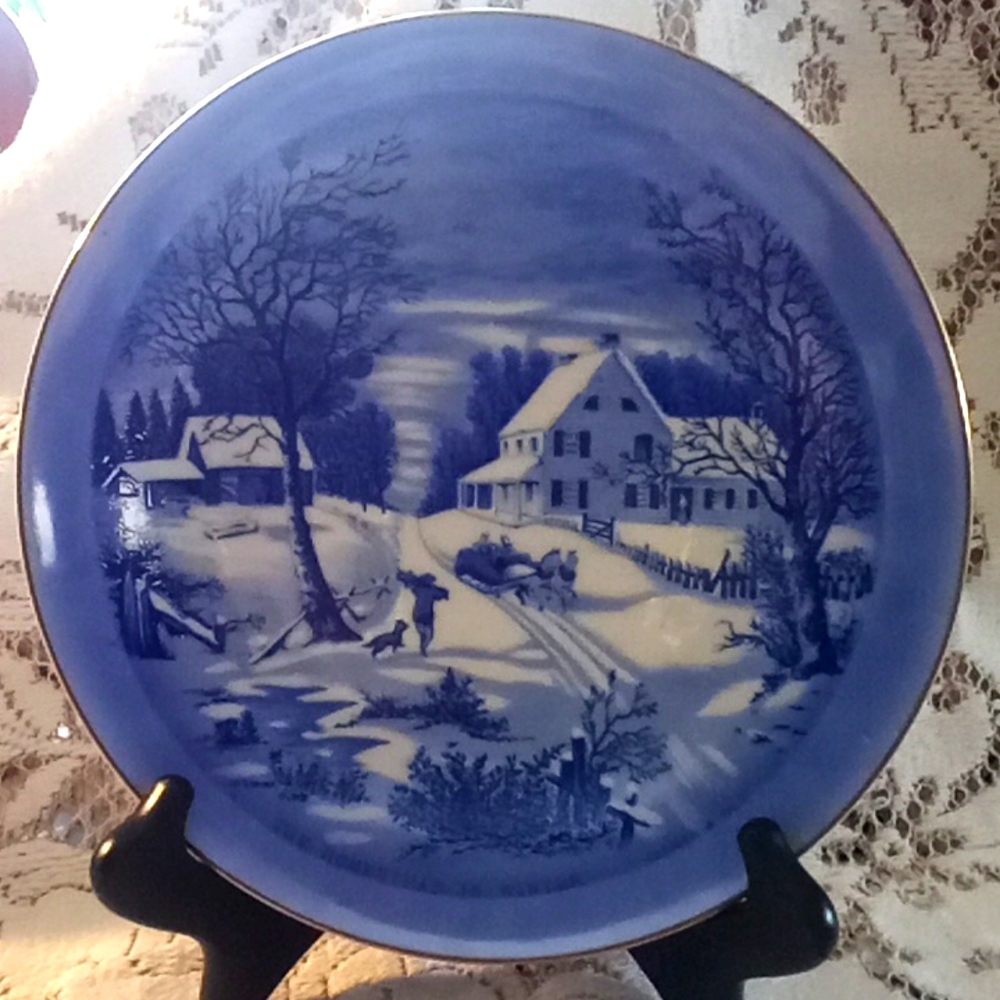 The homestead in winter decorative plate by Currier and Ives
